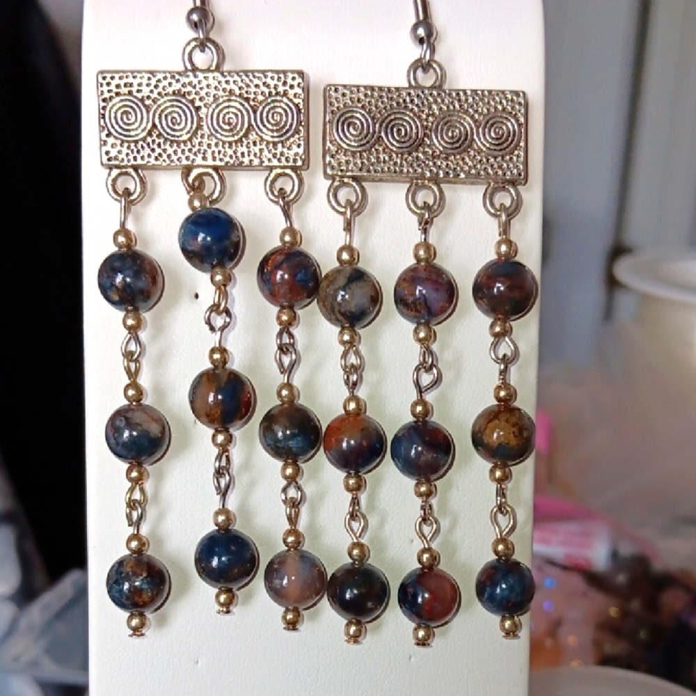 Boho Style Pietersite Drop Artisan Earrings NWOT